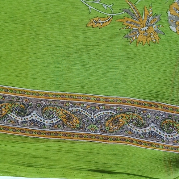 Chartreuse Green Floral & Sequin Sari Wrap - Picture 4 of 9